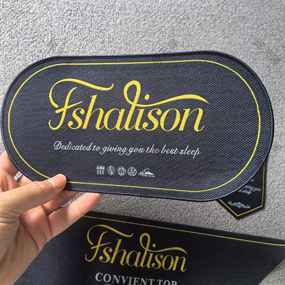深蓝色吊标弧形矩形拉手小标斜标正标 夏里森FSHALISON刺绣床垫商标一套